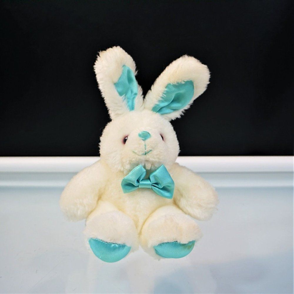 Easter Bunny White Rabbit Plush Stuffed Animal Teel Feet Ears
